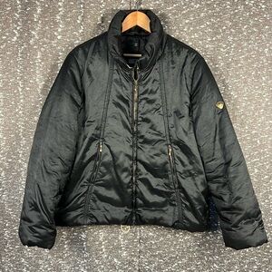 Vintage Post Card Puffy Zip Up Italy Ski Winter‎ Black Jacket Coat Size 10